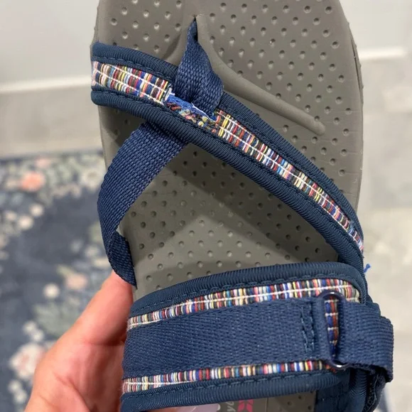 Skechers Navy Strappy Sandals with Multicolor Accent - Picture 5 of 7